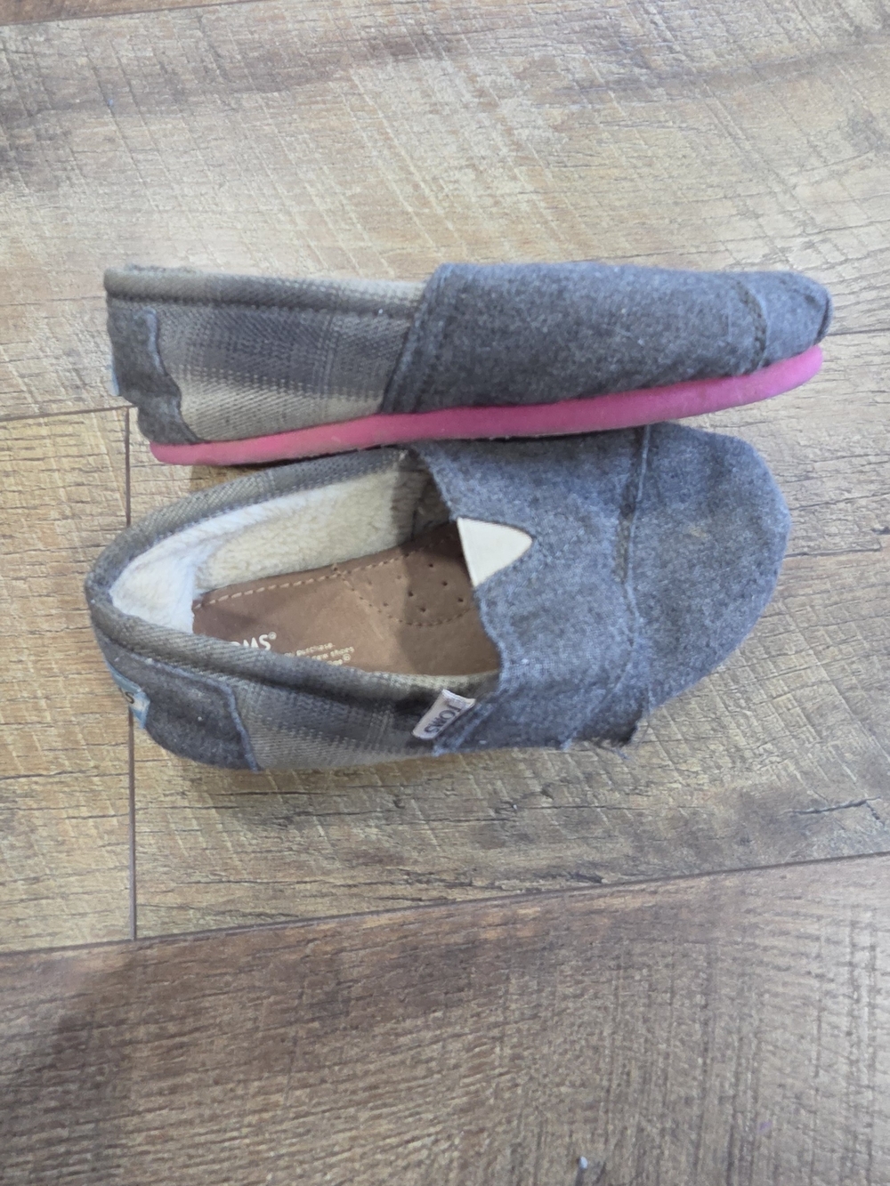 Toms Gray Kids Slip-On Shoes with Pink Sole